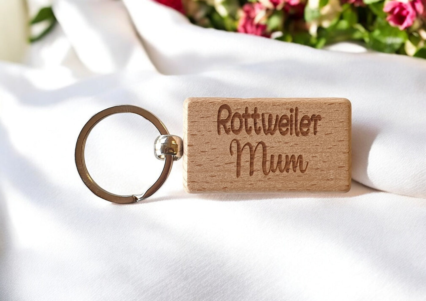 Rottweiler Mum Keyring Gift - Nice Cute Engraved Wooden Key Fob Novelty Dog Owner Present