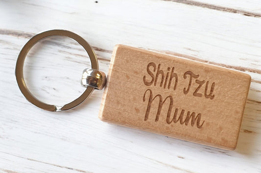 Shih Tzu Mum Keyring Gift - Nice Cute Engraved Wooden Key Fob Novelty Dog Owner Present