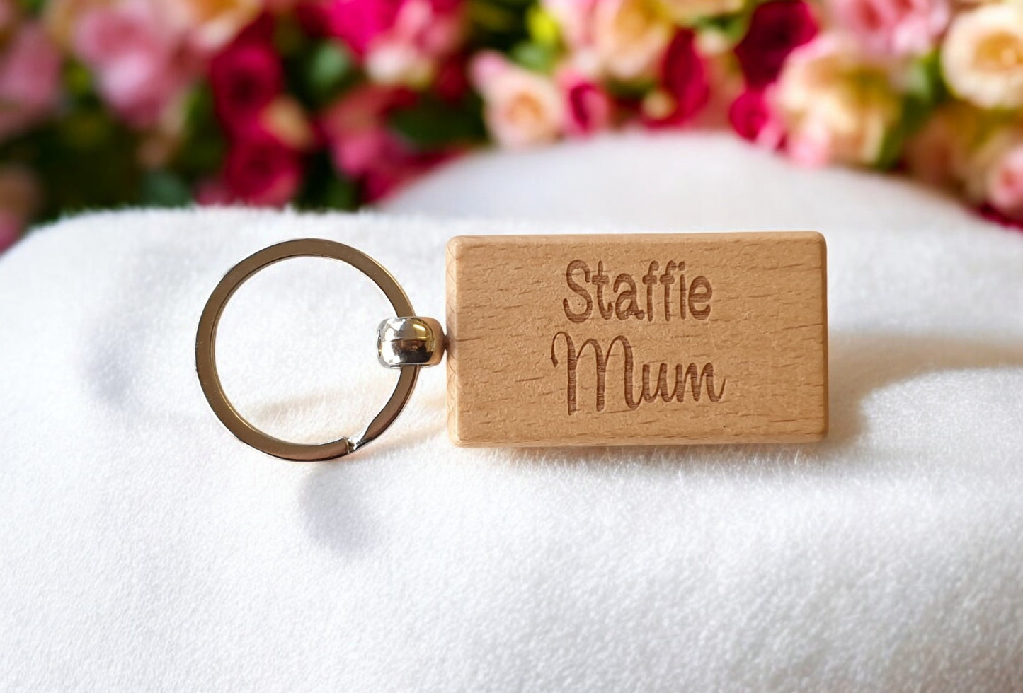 Staffie Mum Keyring Gift - Nice Cute Engraved Wooden Key Fob Novelty Dog Owner Present