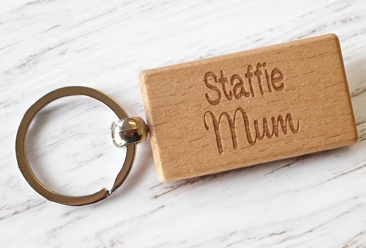 Staffie Mum Keyring Gift - Nice Cute Engraved Wooden Key Fob Novelty Dog Owner Present