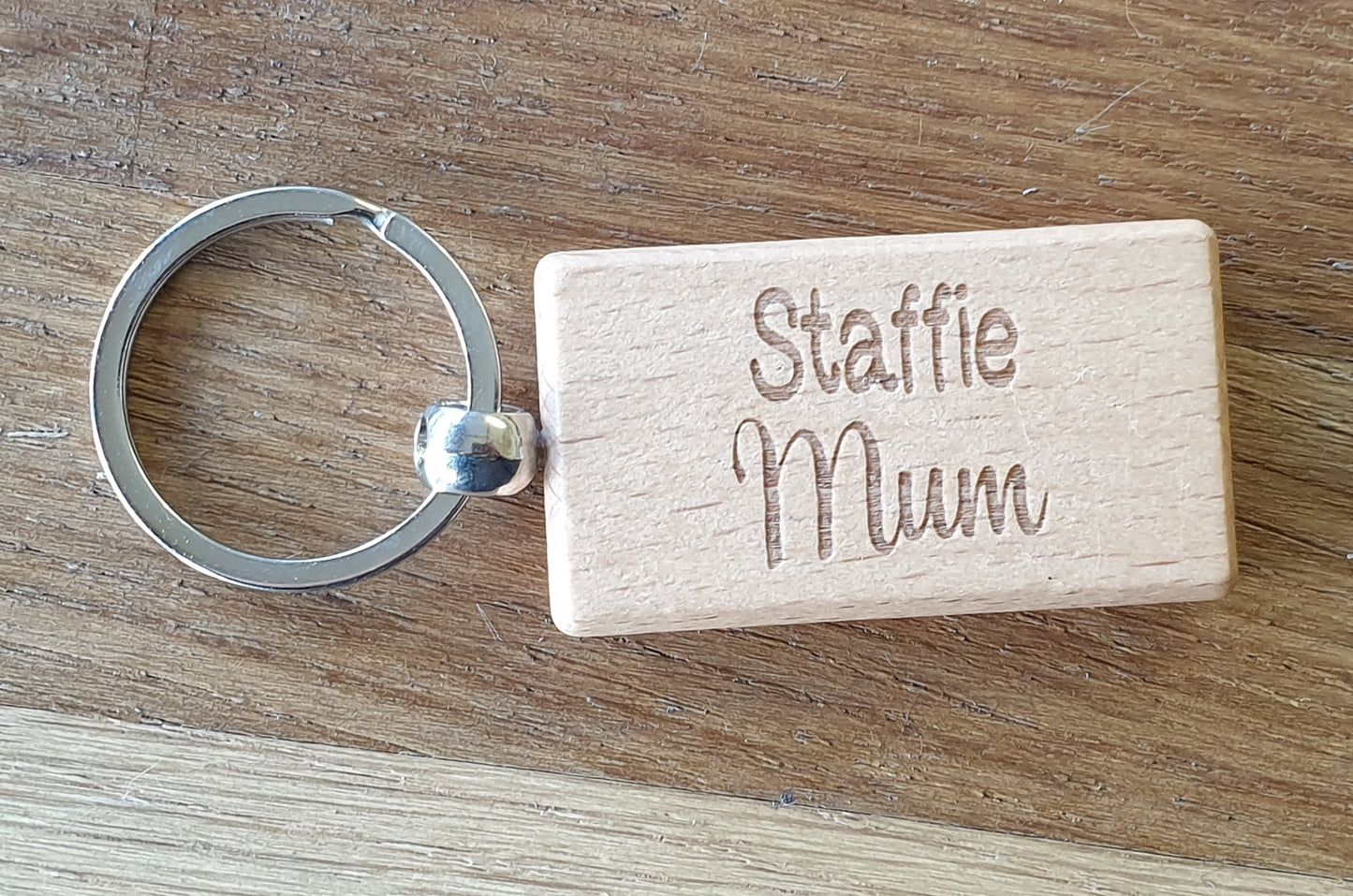 Staffie Mum Keyring Gift - Nice Cute Engraved Wooden Key Fob Novelty Dog Owner Present