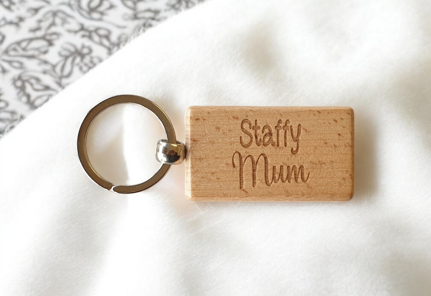Staffy Mum Keyring Gift - Nice Cute Engraved Wooden Key Fob Novelty Dog Owner Present