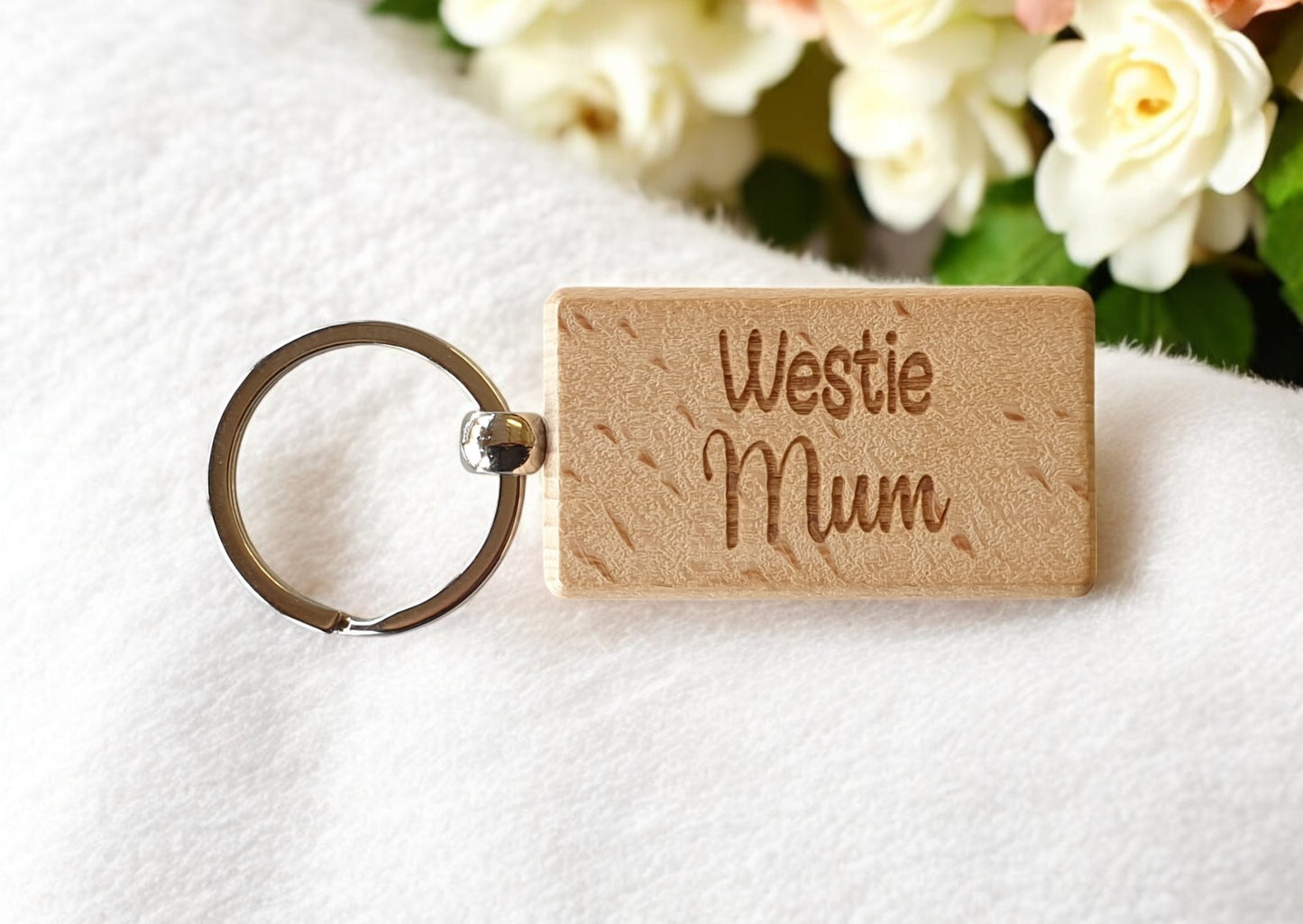 Westie Mum Keyring Gift - Nice Cute Engraved Wooden Key Fob Novelty Dog Owner Present