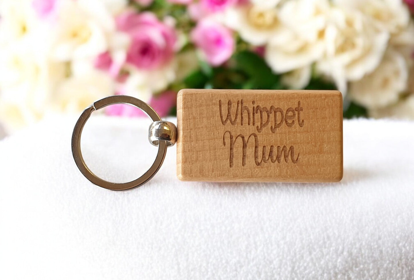 Whippet Mum Keyring Gift - Nice Cute Engraved Wooden Key Fob Novelty Dog Owner Present