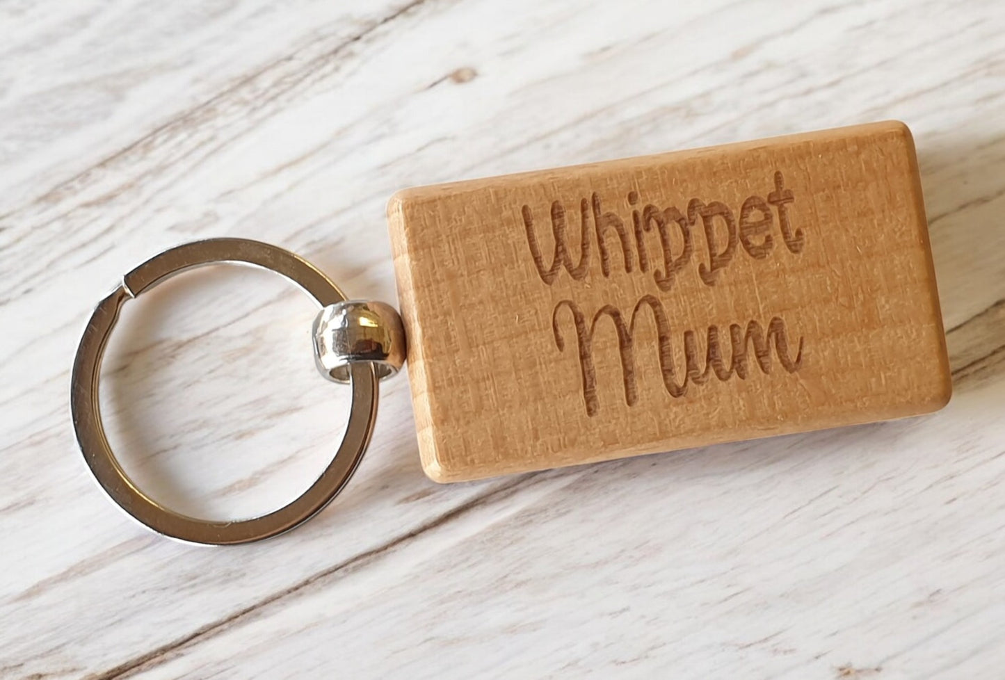 Whippet Mum Keyring Gift - Nice Cute Engraved Wooden Key Fob Novelty Dog Owner Present