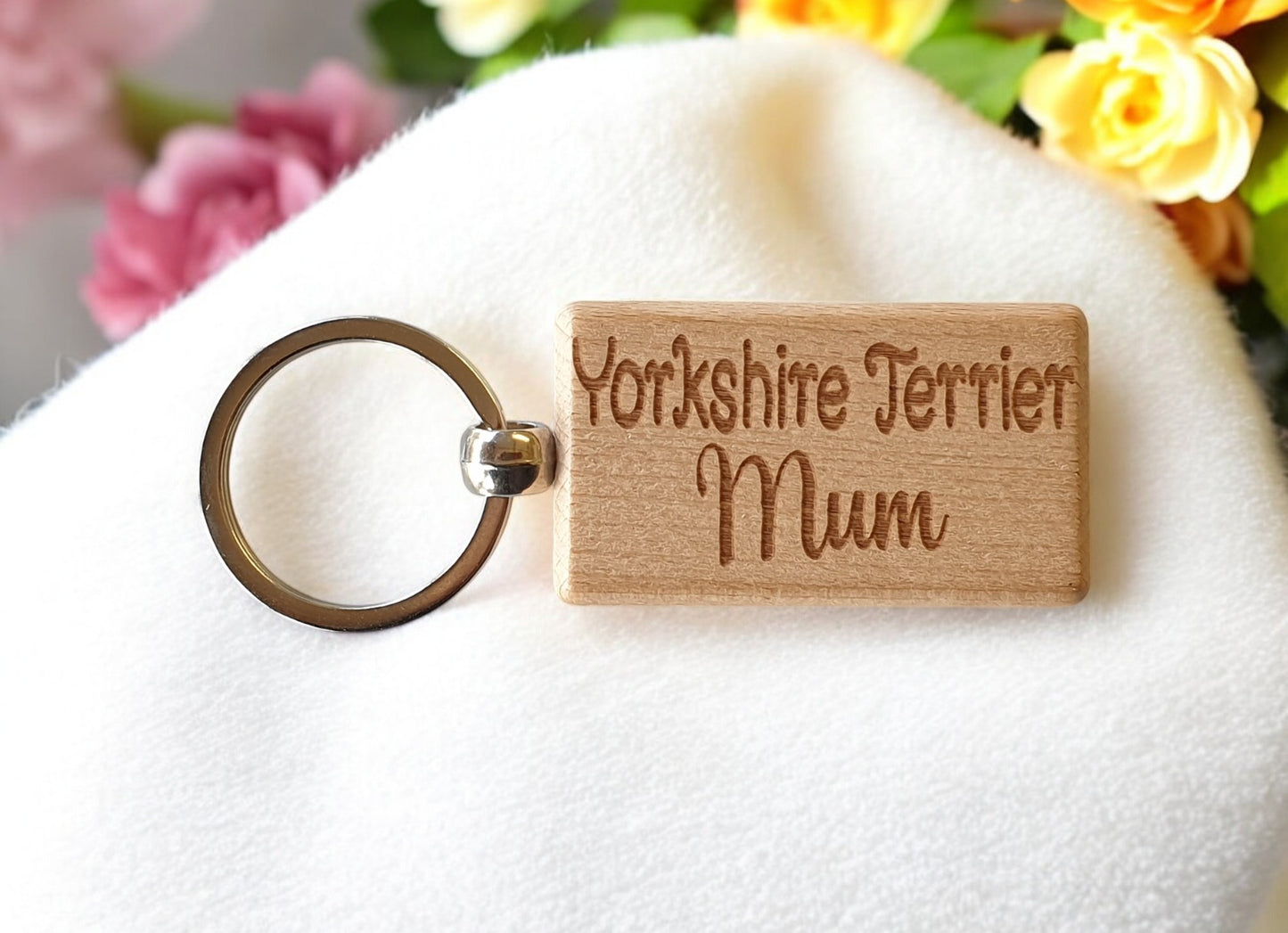 Yorkshire Terrier Mum Keyring Gift - Nice Cute Engraved Wooden Key Fob Novelty Dog Owner Present