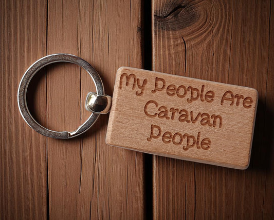 Caravan Keyring Gift My People Are Cute Engraved Wooden Key Fob Fun Novelty Nice Present