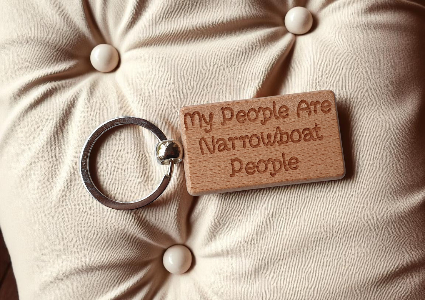 Narrowboat Keyring Gift My People Are Cute Engraved Wooden Key Fob Fun Novelty Nice Custom Boating Present