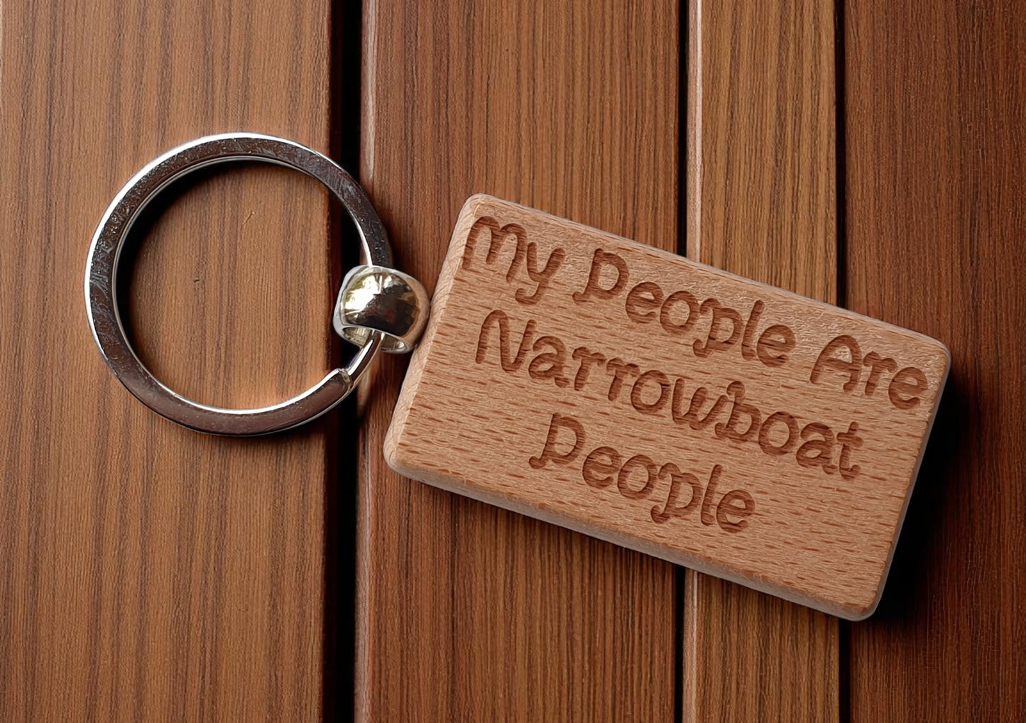 Narrowboat Keyring Gift My People Are Cute Engraved Wooden Key Fob Fun Novelty Nice Custom Boating Present