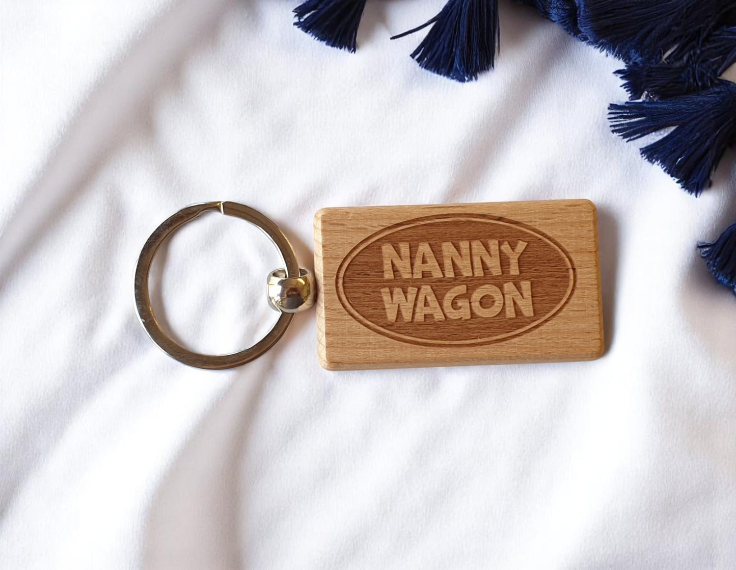Fun Keyring Gift Nanny Wagon Cute Engraved Wooden Key Fob Chain Fun Nice Custom Present