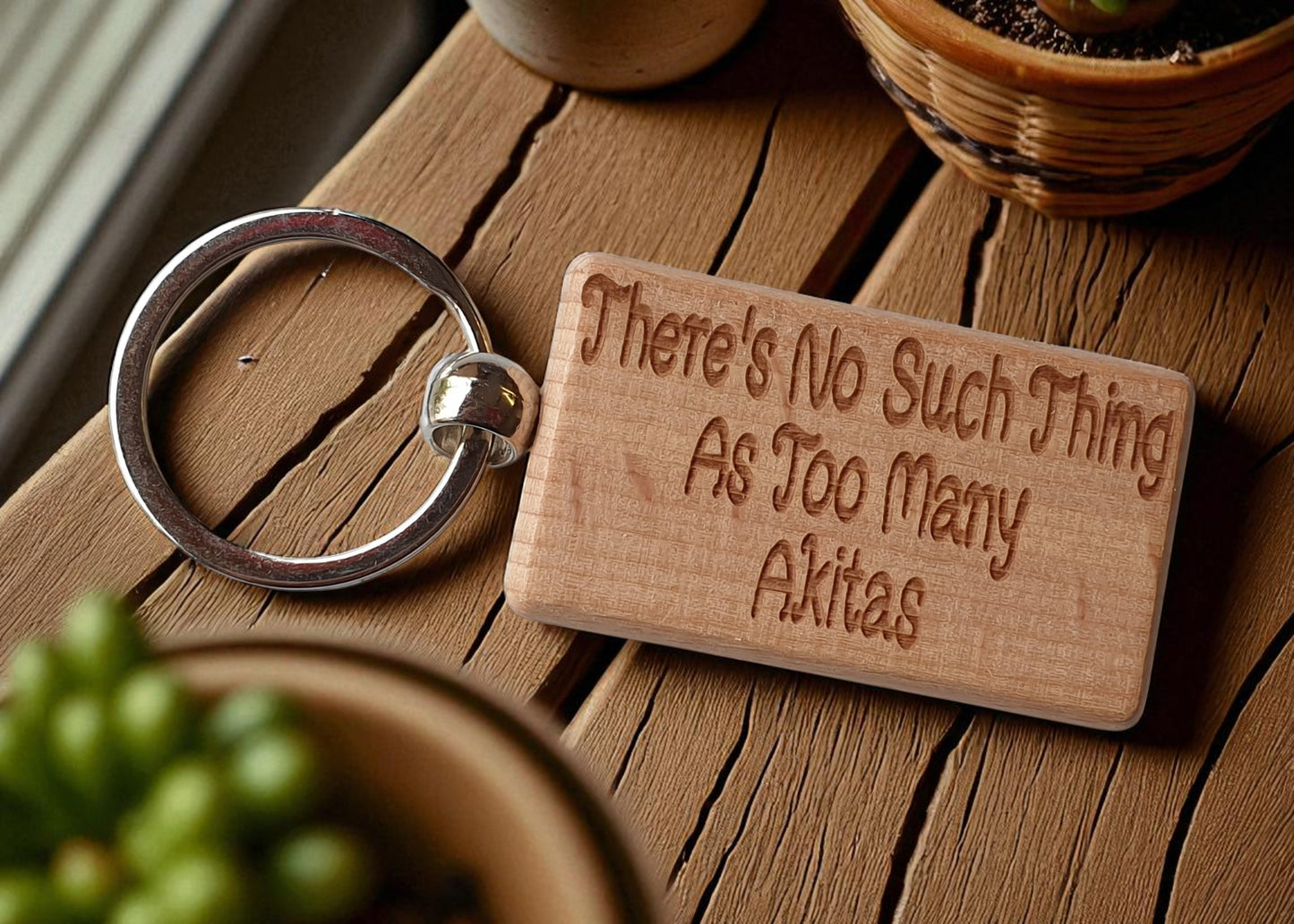 Akita Keyring Gift There's No Such Thing As Too Many Nice Cute Engraved Wooden Key Fob Novelty Dog Owner Present