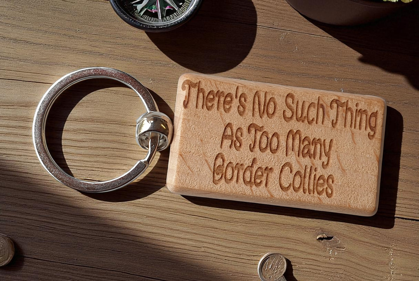 Border Collie Keyring Gift There's No Such Thing As Too Many Nice Cute Engraved Wooden Key Fob Novelty Dog Owner Present