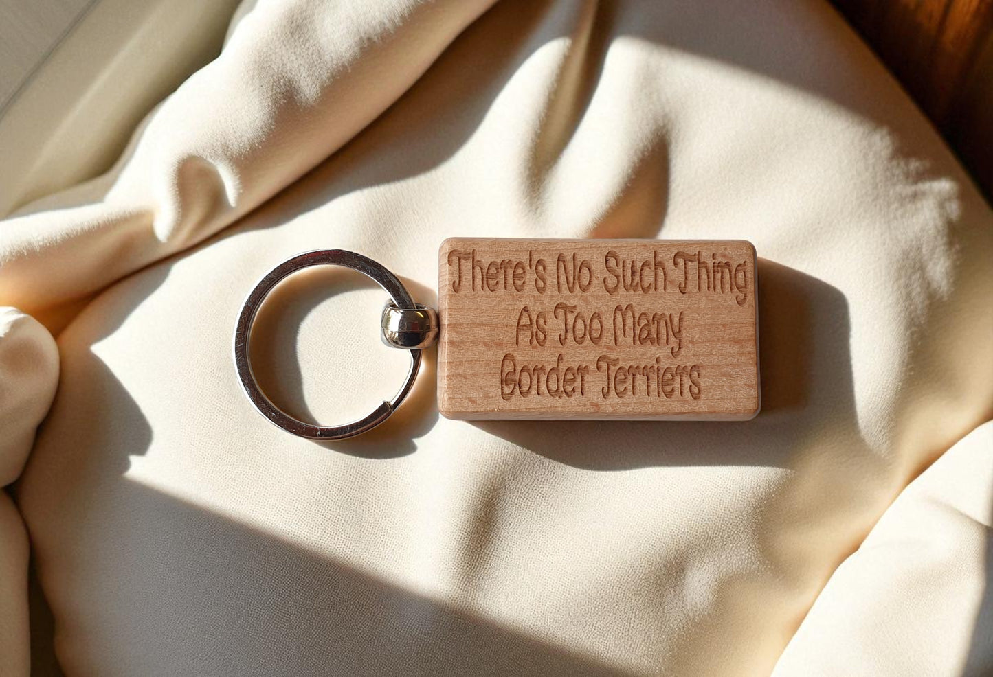 Border Terrier Keyring Gift There's No Such Thing As Too Many Nice Cute Engraved Wooden Key Fob Novelty Dog Owner Present