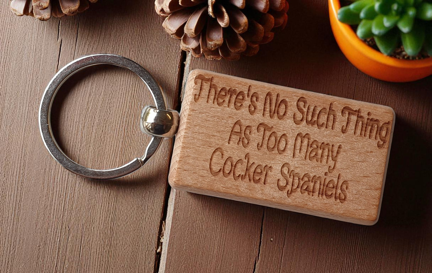 Cocker Spaniel Keyring Gift There's No Such Thing As Too Many Nice Cute Engraved Wooden Key Fob Novelty Dog Owner Present