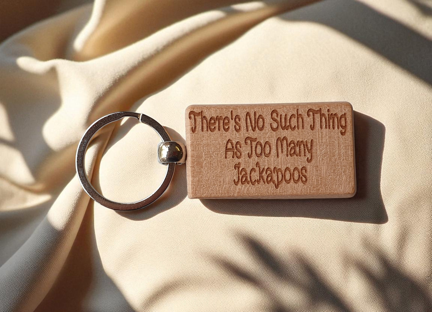 Jackapoo Keyring Gift There's No Such Thing As Too Many Nice Cute Engraved Wooden Key Fob Novelty Dog Owner Present