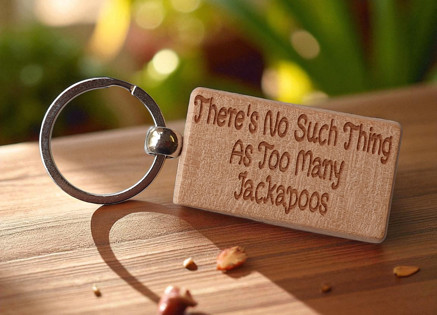 Jackapoo Keyring Gift There's No Such Thing As Too Many Nice Cute Engraved Wooden Key Fob Novelty Dog Owner Present