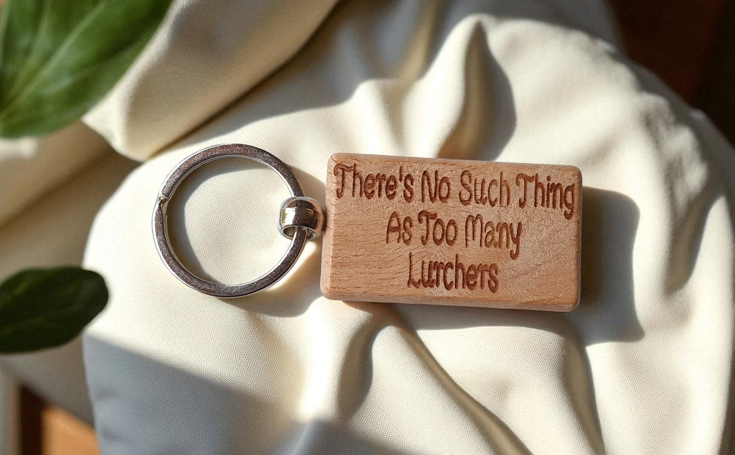 Lurcher Keyring Gift There's No Such Thing As Too Many Nice Cute Engraved Wooden Key Fob Novelty Dog Owner Present
