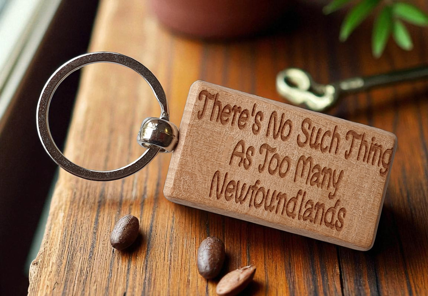Newfoundland Keyring Gift There's No Such Thing As Too Many Nice Cute Engraved Wooden Key Fob Novelty Dog Owner Present
