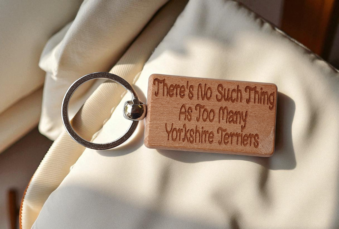 Yorkshire Terrier Keyring Gift There's No Such Thing As Too Many Nice Cute Engraved Wooden Key Fob Novelty Dog Owner Present