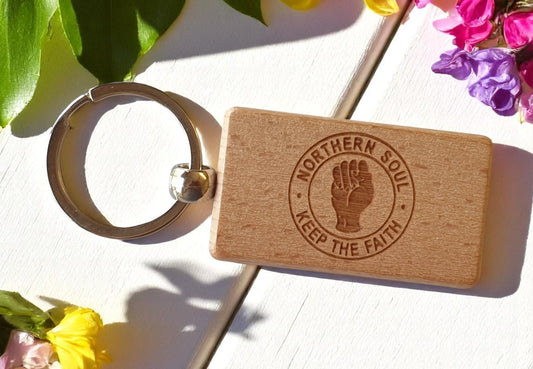Fun Keyring Gift Northern Soul Cute Engraved Wooden Key Fob Chain Fun Nice Custom Dance Music Present