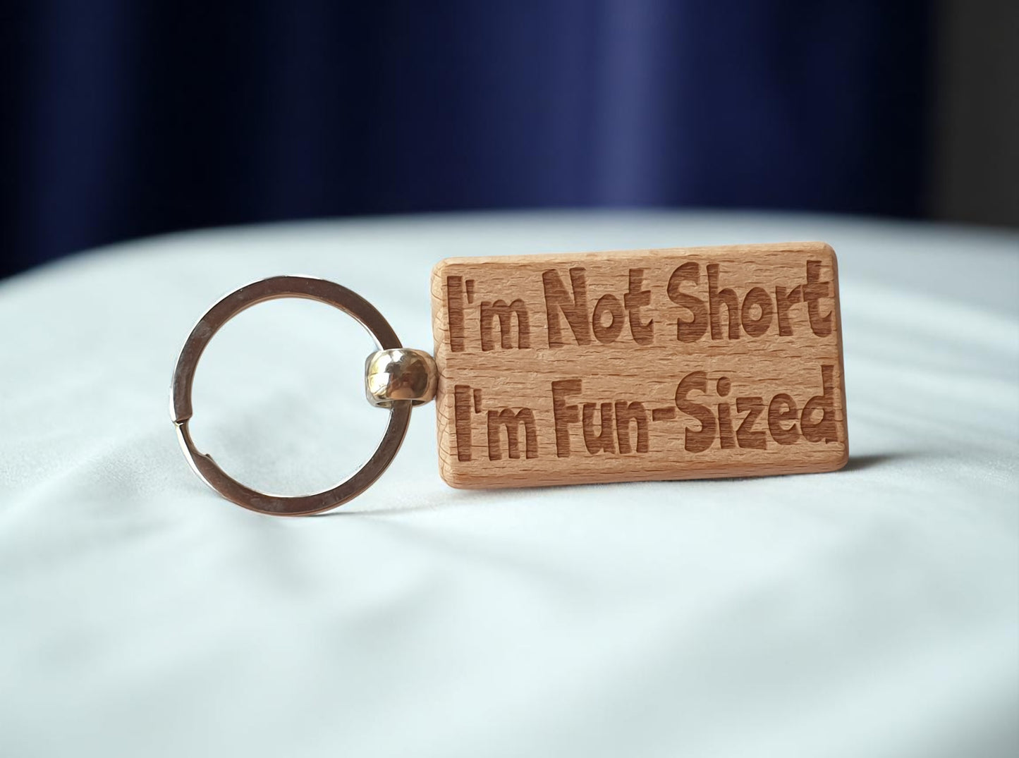 Funny Keyring Gift I'm Not Short I'm Fun Sized Engraved Wooden Key Fob Fun Novelty Nice Cute Present