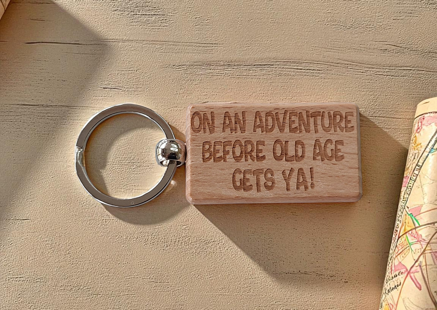 Campervan Motorhome Keyring Gift On An Adventure Before Old Age Gets Ya Engraved Wooden Keychain Present