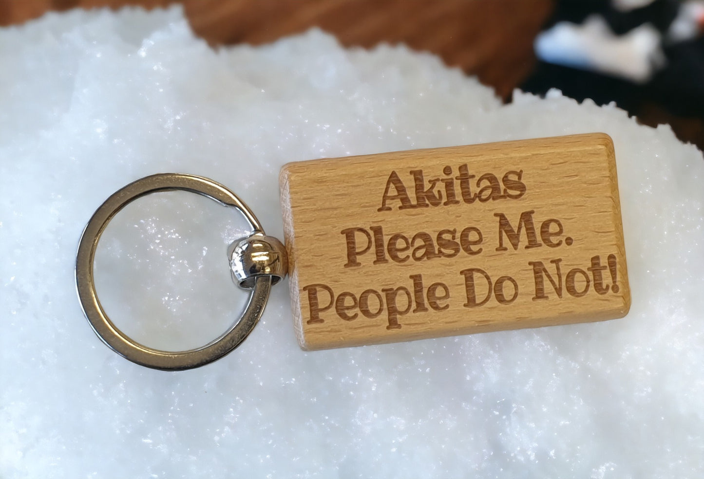 Akita Keyring Gift - * Please Me People Do Not - Nice Cute Engraved Wooden Key Fob Novelty Dog Owner Present