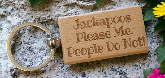 Jackapoo Keyring Gift - * Please Me People Do Not - Nice Cute Engraved Wooden Key Fob Novelty Dog Owner Present