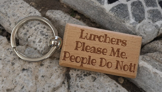 Lurcher Keyring Gift - * Please Me People Do Not - Nice Cute Engraved Wooden Key Fob Novelty Dog Owner Present