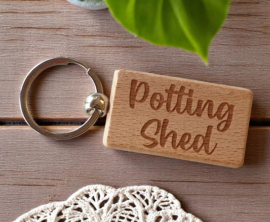 Potting Shed Keyring Nice Cute Custom Engraved Wooden Key Fob Novelty House Keys Present