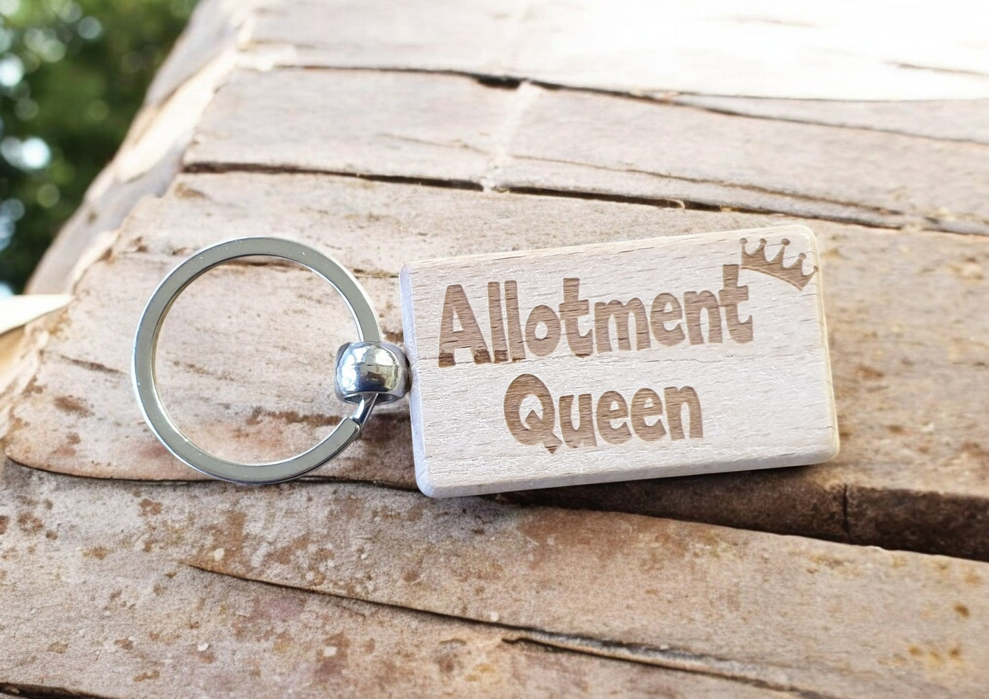 Allotment Keyring Gift Allotment Queen Cute Engraved Wooden Key Fob Novelty Custom Gardening Present