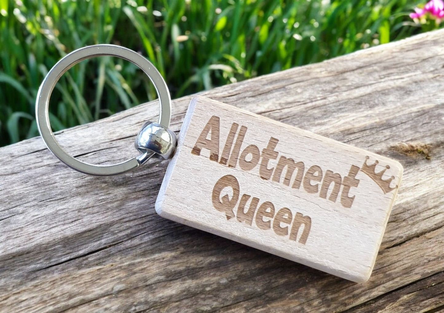 Allotment Keyring Gift Allotment Queen Cute Engraved Wooden Key Fob Novelty Custom Gardening Present