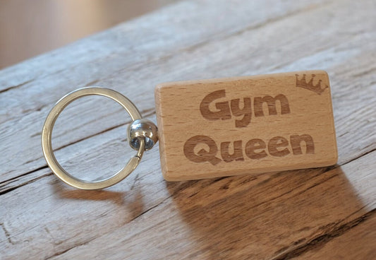 Gym Keyring Gift Gym Queen Cute Engraved Wooden Key Fob Fun Novelty Nice Custom Present