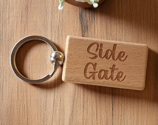 Side Gate Keyring Nice Cute Custom Engraved Wooden Key Fob Novelty House Keys Present