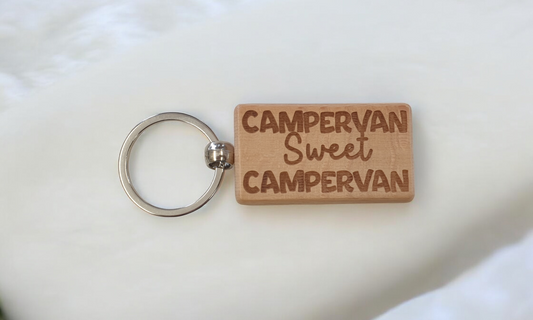 Campervan Keyring Gift Sweet Campervan Cute Engraved Wooden Key Fob Fun Novelty Nice Present