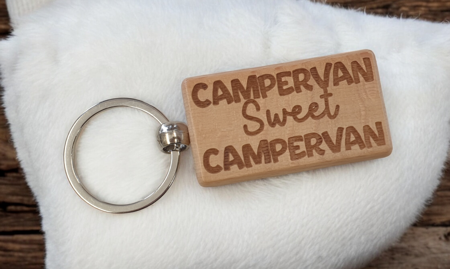 Campervan Keyring Gift Sweet Campervan Cute Engraved Wooden Key Fob Fun Novelty Nice Present