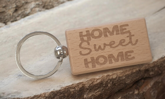 House Keyring Gift Home Sweet Home Cute Engraved Wooden Key Fob Fun Novelty Nice Present