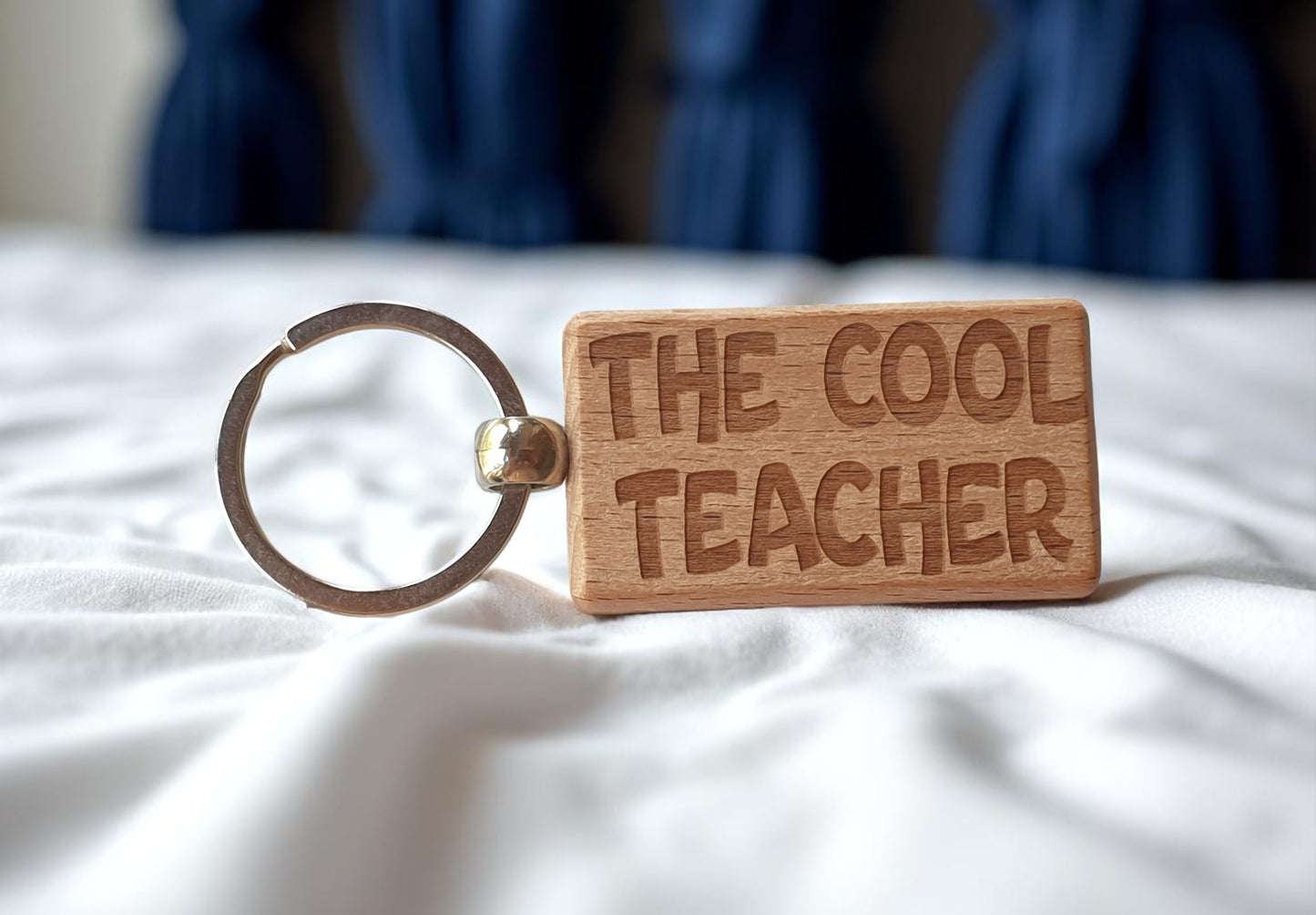 Teacher Keyring Gift The Cool Cute Engraved Wooden Key Fob Fun Novelty Nice Present