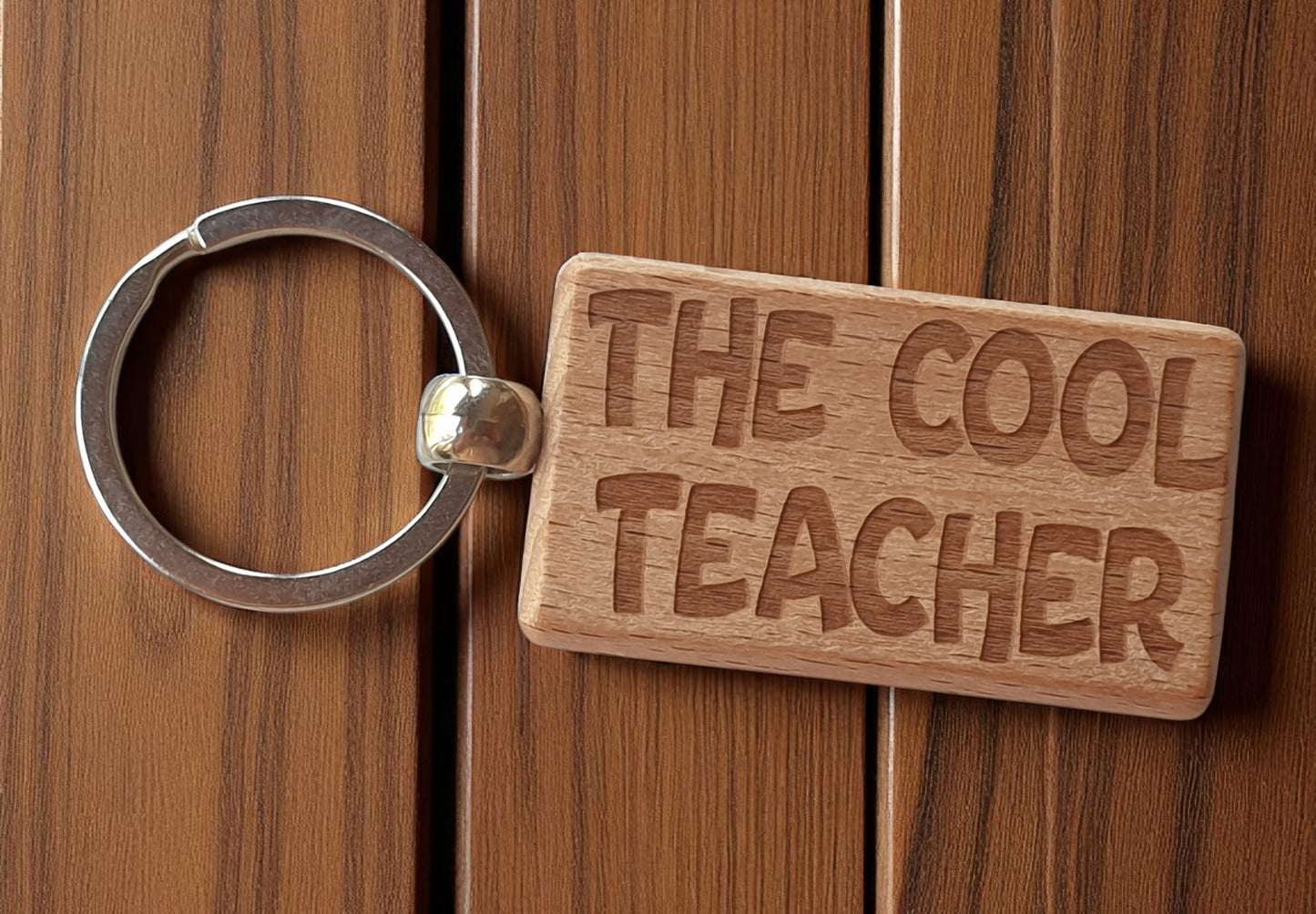 Teacher Keyring Gift The Cool Cute Engraved Wooden Key Fob Fun Novelty Nice Present