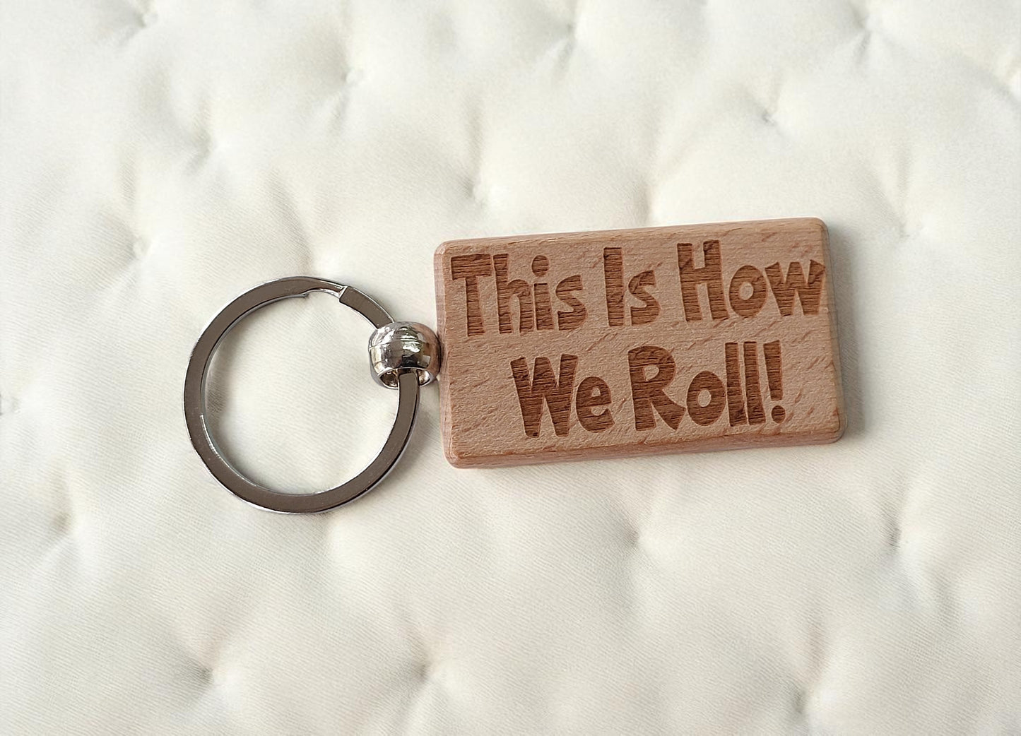 Campervan Motorhome Keyring Gift This Is How We Roll Engraved Wooden Keychain Present