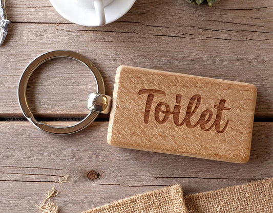 Toilet Keyring Nice Cute Custom Engraved Wooden Key Fob Novelty House Keys Present