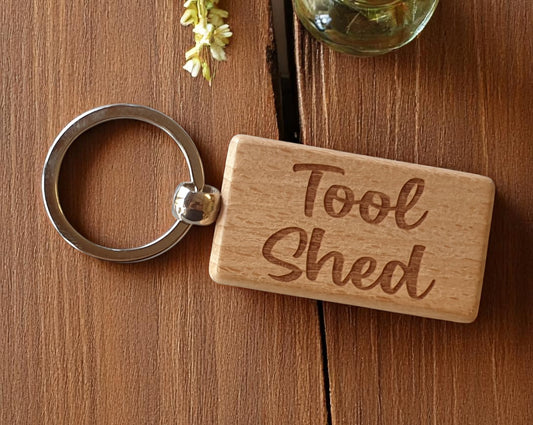 Tool Shed Keyring Nice Cute Custom Engraved Wooden Key Fob Novelty House Keys Present