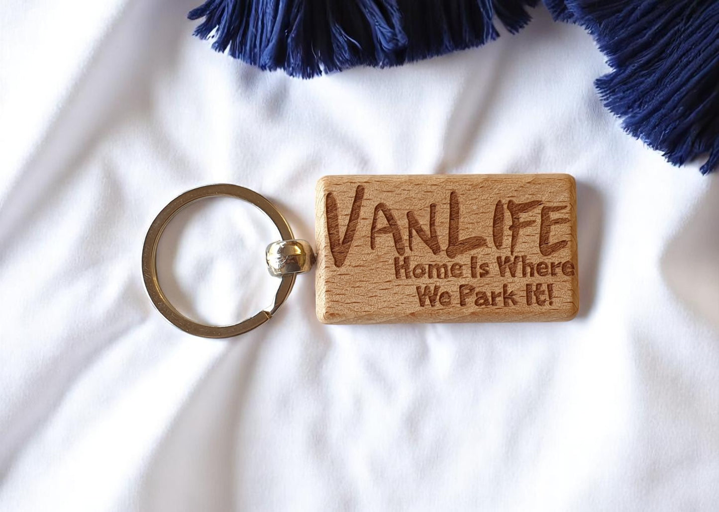 Fun Keyring Gift VanLife Home Is Where We Park It Cute Engraved Wooden Campervan Motorhome Key Fob Chain Fun Nice Custom Present
