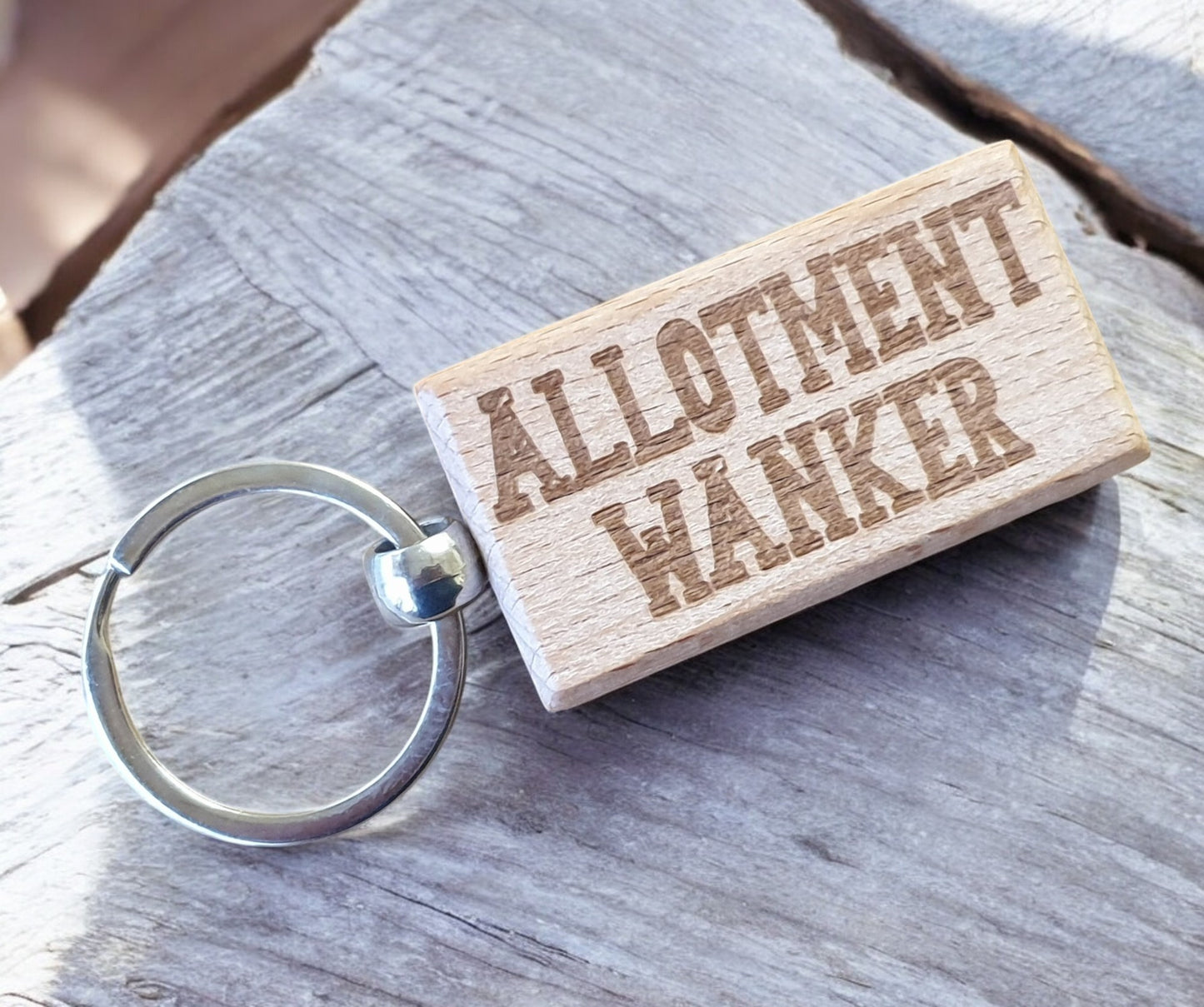 Allotment Wanker Keyring Gift Rude Cute Engraved Wooden Key Fob Novelty Custom Gardening Present