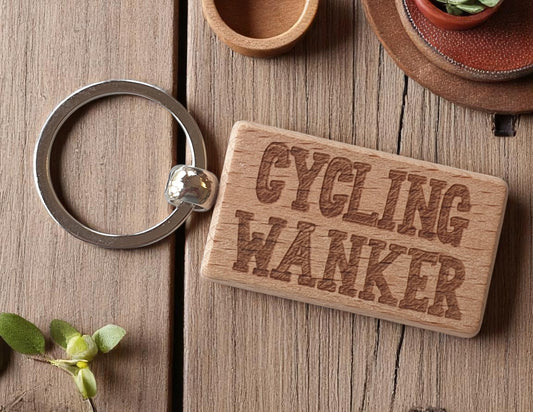 Cyclist Keyring Gift - Cycling Wanker - Cute Engraved Wooden Key Fob Fun Novelty Sports Fan Nice Custom Present