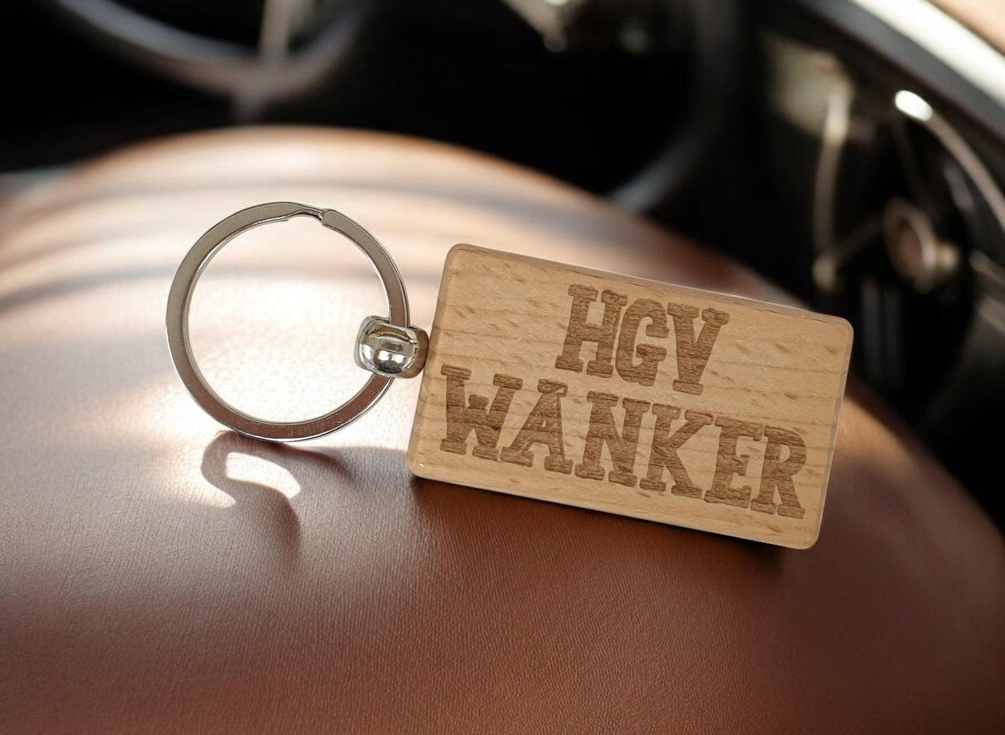 HGV Keyring Gift HGV Wanker Cute Engraved Wooden Truck Lorry Driver Key Fob Fun Novelty Nice Custom Present