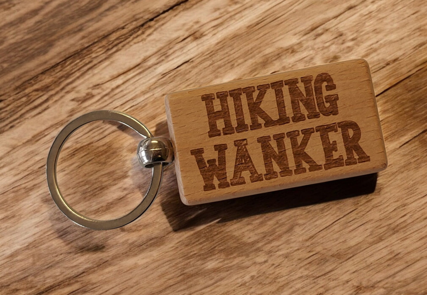 Hiking Keyring Gift - Hiking Wanker - Cute Engraved Wooden Hiker Key Fob Fun Novelty Nice Custom Present