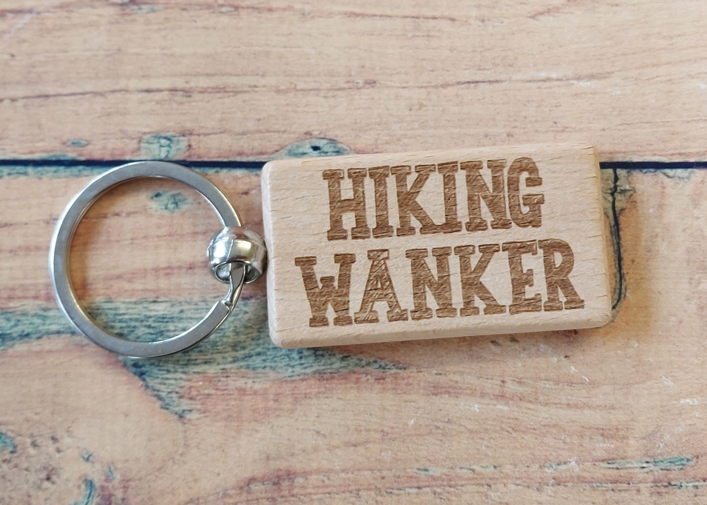 Hiking Keyring Gift - Hiking Wanker - Cute Engraved Wooden Hiker Key Fob Fun Novelty Nice Custom Present
