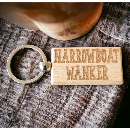 Narrowboat Keyring Gift Narrowboat Wanker Cute Engraved Wooden Canal Boat Key Fob Fun Novelty Nice Custom Present