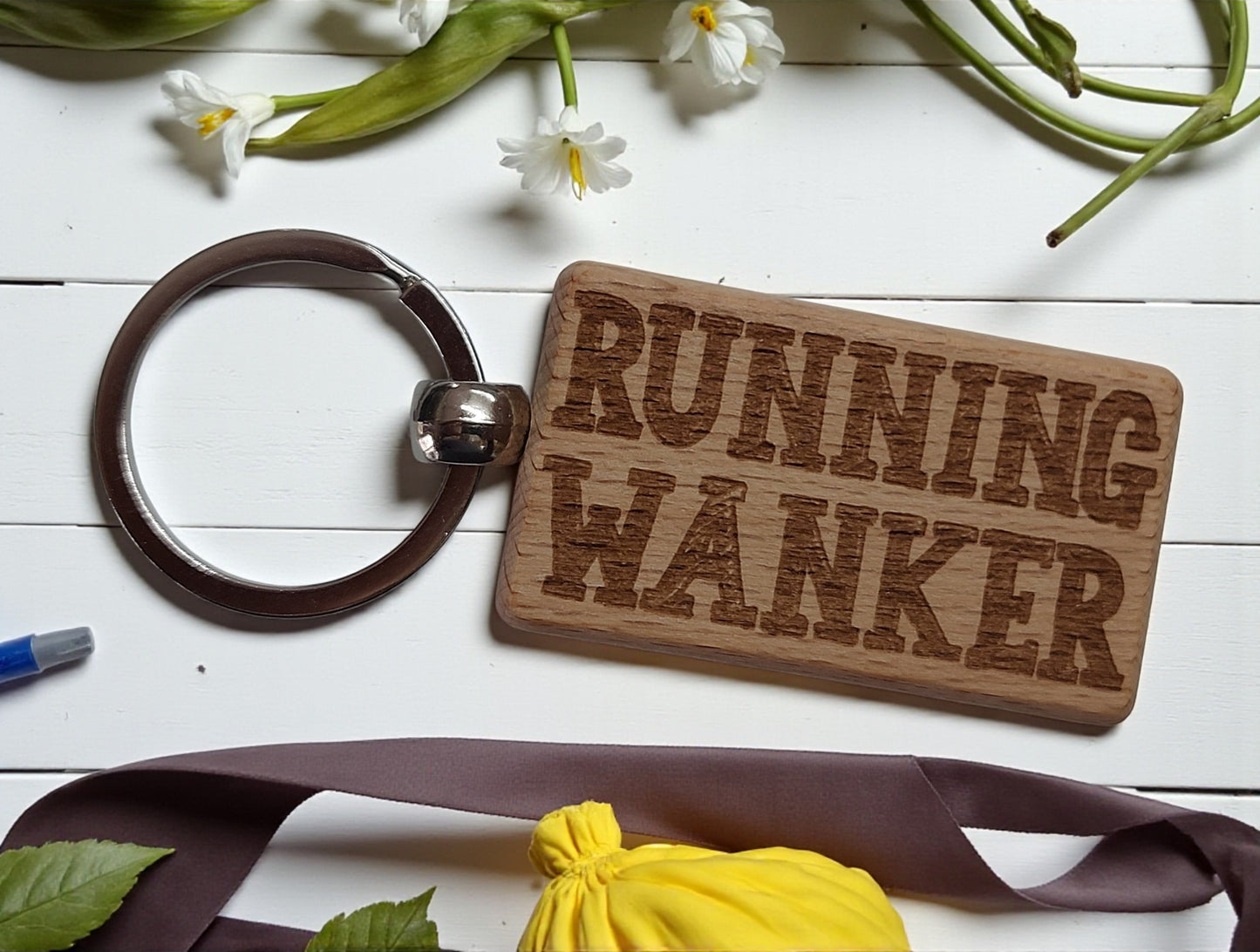 Jogging Keyring Gift Running Wanker Engraved Wooden Keychain Present